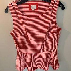 Anthropologie Red Stripe Peplum Shirt